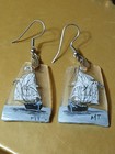 Vtg Artisan Earrings Hand Painted Clipper Pirate Ship Boat Earrings Dangle Glass — photo 3