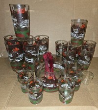 Vintage Bart Stevens English Fox Hunting Equestrian Highball Glasses, Bowl 25pc