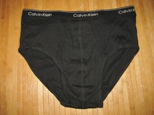 CALVIN KLEIN Vintage RIBBED BRIEF Size LARGE Cotton FLY FRONT Black NEW