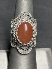 DGS 925 STERLING SILVER FILIGREE CARNELIAN RING SIZE 6.5