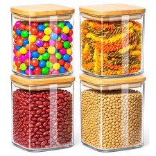 Glass Canister Set 1.1L with Bamboo Lids Dishwasher Safe Food Storage Jars