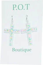 Glam Cross Necklace/Gifts For Catholic/Christian/Confetti Cross/Dangle Jewelry