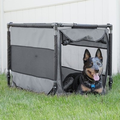 Portable Folding Dog Kennel Durable Lightweight Mesh Indoor Outdoor Travel Gray