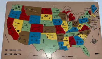 Vintage SIFO Toys  Commercial Map of the United States  1950s Missing Pieces