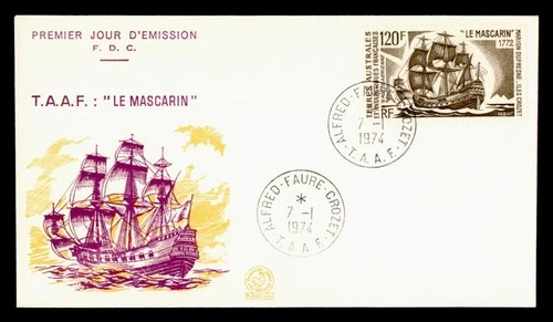 DR WHO 1974 FRENCH ANTARCTIC FSAT FDC LE MASCARIN SHIP 120F M76746
