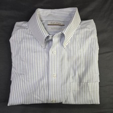 Roundtree Yorke Gold Label Oxford Dress Shirt Mens 17-34 Blue Striped No Iron
