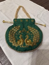 Indian Handmade Rare Peacock Embroid Women's Potli Bag For Wedding Party
