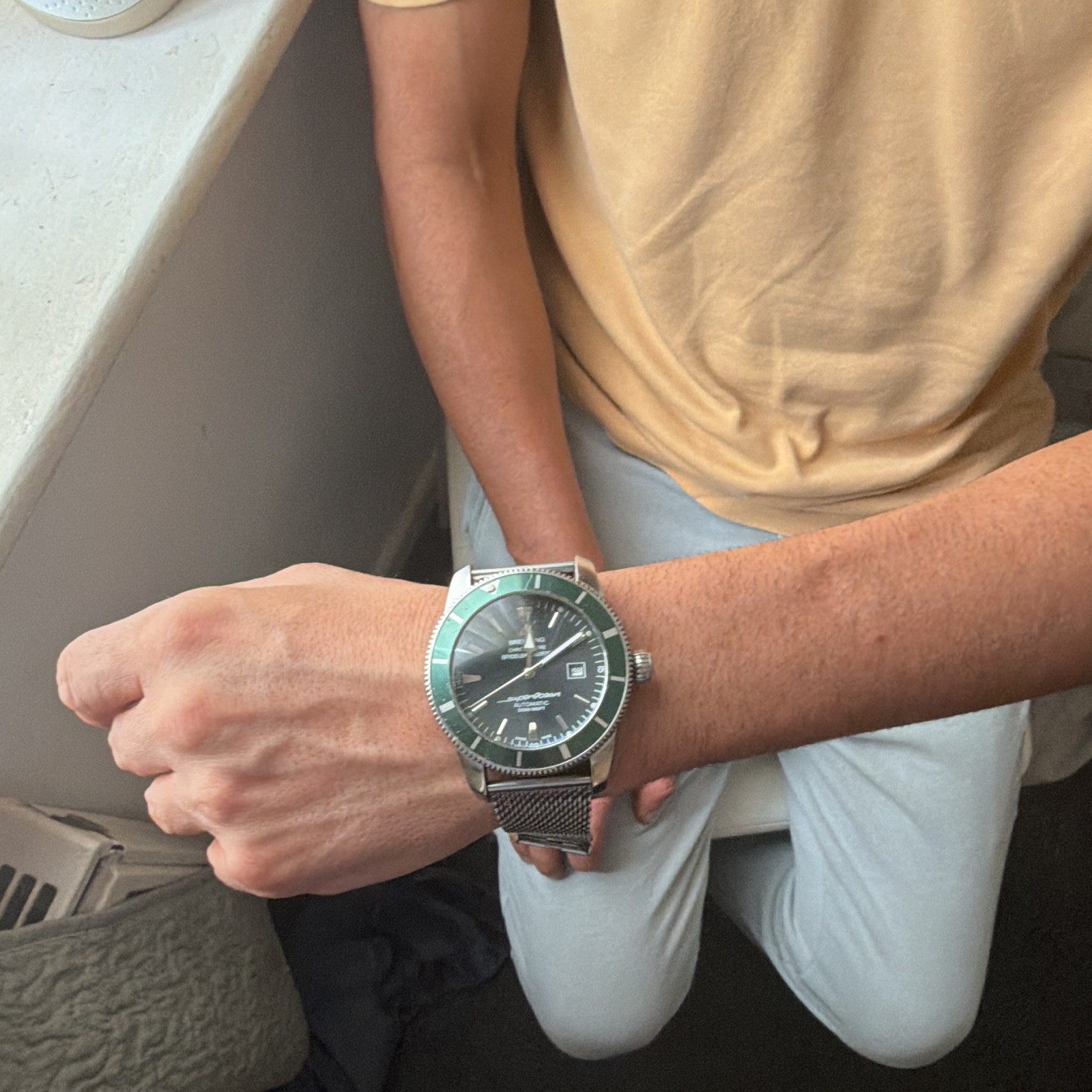 Breitling Superocean Heritage 42mm Green Dial/Bezel Automatic Mesh Watch