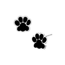 Dreuyet Paw Print Stud Earrings for Women Cute Glitter Middle, Silver Black