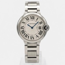 Cartier Ballon Bleu 36mm Steel Guilloche Silver Dial Quartz Watch W69011Z4
