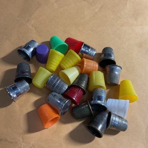 Vintage Sewing Thimble Collection Plastic Metal Lot of 26 Various Sizes & Colors