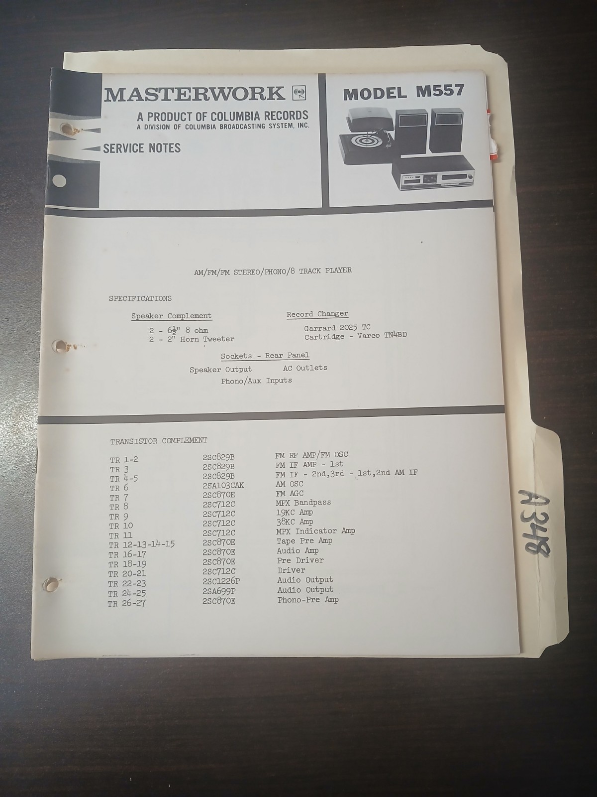 Masterwork M557 Garrard 2025 TC Service Manual Original Repair Book Stereo Phono