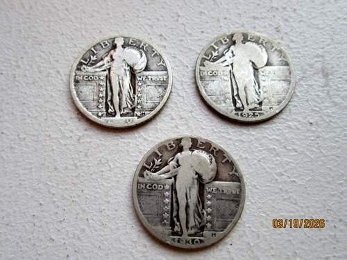 Three (3) 90% Silver Standing Liberty Quarters 1920 1925 1930