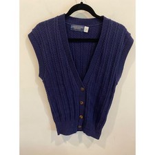 United States Sweaters Navy Blue Knit V-Neck Sleeveless Button-Up Vest M