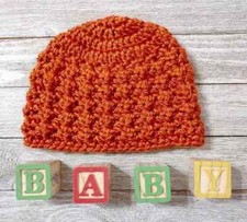 handmade crochet  baby hat newborn beanie pumpkin orange puffs