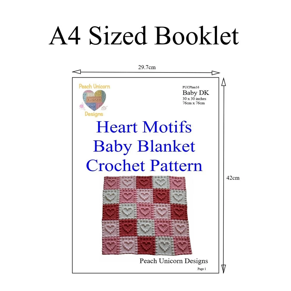 Crochet Pattern for Baby Blanket - Heart Motifs, Easy, Puff Stitch, A4 Booklet - Image 3 of 4