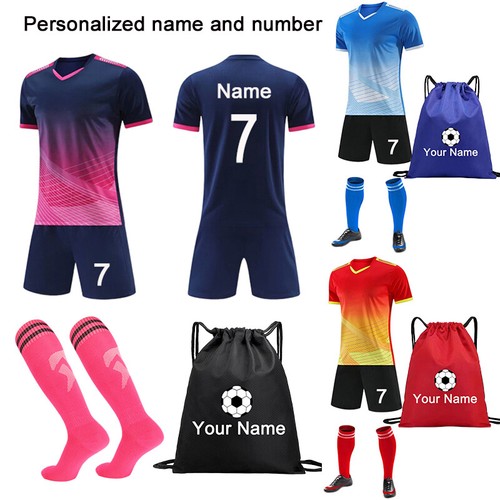Personalised Kids Boy Football Kit Top Shirt Shorts Socks Bag Training