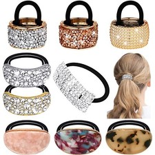 9 Pack Ponytail Hair Cuff Metal Rhinestone Ponytail Holder Elastic Glitter Decor