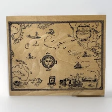 Stampa Rosa PACIFIC OCEAN 6x5” Map Travel  R59-345 Wood Rubber Stamp 2000