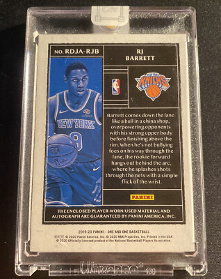 RJ Barrett 2019-20 Panini One and One Dual Rookie Patch Auto /99