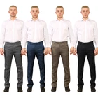 MENS CLASSIC FIT FORMAL TROUSERS FLAT FRONT HIDDEN ELASTIC DRESS STRAIGHT-LEG