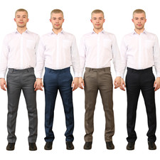 MENS CLASSIC FIT FORMAL TROUSERS FLAT FRONT HIDDEN ELASTIC DRESS STRAIGHT-LEG