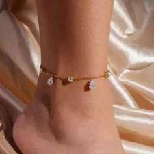 Simulated Diamond 7 Ct Round Cut Women Wedding Anklet 925 Silver Gold Finish