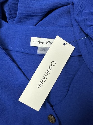 Calvin Klein Women's Long Sleeve Blue V-Neck Button Up Asymmetrical Dress Size 4 - 第 12/15 張圖片