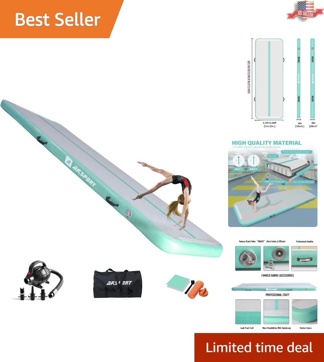 Inflatable 10ft Gymnastics Air Mat with Pump - Safe Tumble Track for Home Use