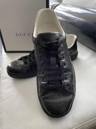 Men's Ace Sneaker Black Leather With Bee