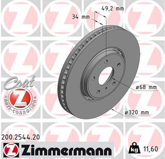 Zimmermann 2X Bremsscheibe Vorne Ø320 FüR Infiniti EX QX50 Y51 30D 35H-image