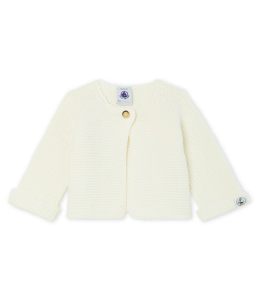 Petit Bateau Baby Strickjacke cardigan weiß creme Krausstrick Grösse 3-18 Monate