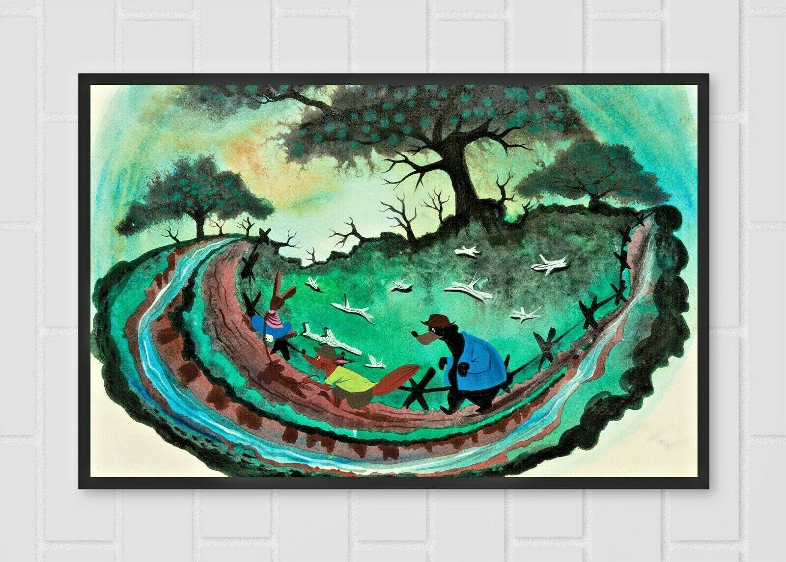 Disney Song of the South Brer Fox Bear Rabbit Vintage Art Poster 13x19 Matte Print