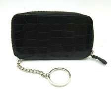 Cartera con Llavero Pequeña 3x5" Cuero Cocodrilo Repujado Cremallera Alrededor Marrón