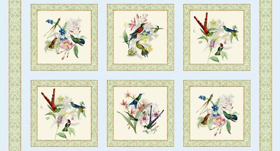Hummingbird Heaven Quilt Fabric Panel from Elizabeth's Studio 24 inch x 44 inch