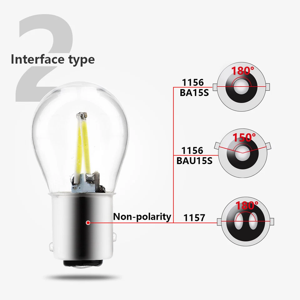 2Pcs 12V 1156 BA15S 1157 BAY15D COB 48SMD Filament LED Turn Signal Light Bulbs - Image 2 of 4