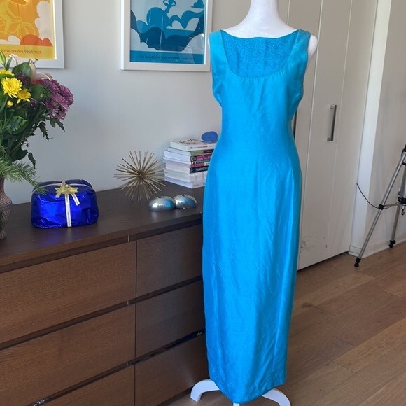 dana buchman silk dress Dana BUCHMAN Magical 100% silk Blue Silk Beaded dress 👗