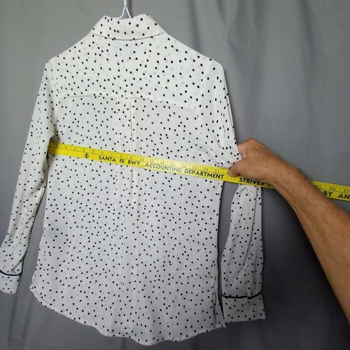 Who What Wear White Sheer Black Polka dot Blouse Button Up NWT XS Long Sleeve - Picture 5 of 12