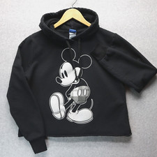 Disney Hoodie M 7/9 Mickey Mouse Juniors Black Classic Cropped Theme Park Youth