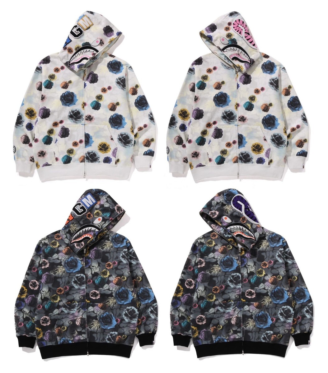 a bathing ape floral camo shark エイプ　パーカー FLORAL CAMO SHARK RELAXED FIT FULL ZIP HOODIE MENS – us.bape.com