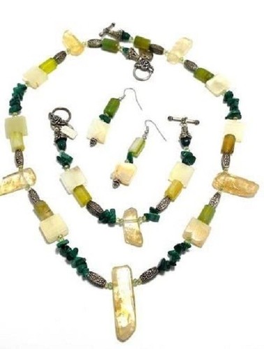 Schmuckset - Citrin, italienischer Onyx, Malachit, Glas, Kristall & Zinn - Bild 2 von 10
