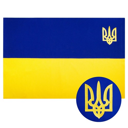 Bandiera ucraina con tridente ricamato 35x53 pollici simbolo di unità e libertà - Foto 4 di 12