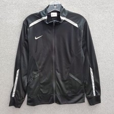 Nike Women Activewear Jacket Medium Black Track Logo Pockets Full Zip Mock Neck