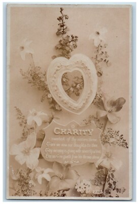 c1910's Charity Sisters Message Heart And Flowers Antique RPPC Photo Postcard