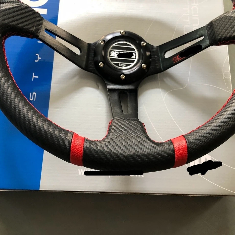 JDM Spoon Universal 14inch 350mm Deep Carbon Leather Racing Sport Steering Wheel - Image 4 of 4