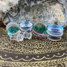 Aurora Borealis Single Flare Glass Plugs (PG-574) gauges