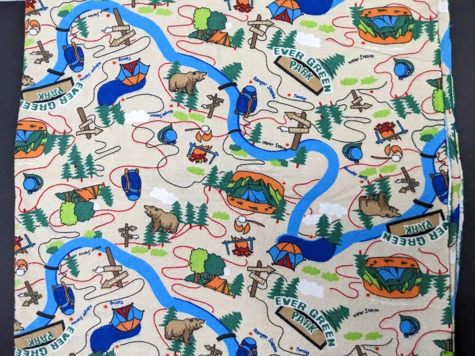 Camping Themed Fabric Flannel Park Outdoors 2.8 Yards Ever Green Park Material - Image 2 of 4