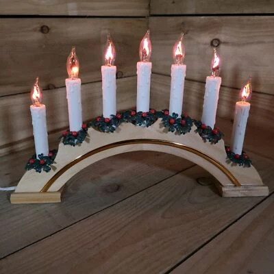 SAMUEL ALEXANDER Premier Wooden Christmas Candle Bridge Arch 7 Flickering Candle Bulbs