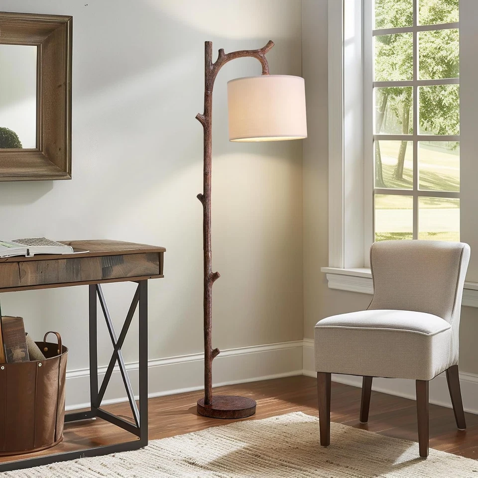 Lámpara de pie retro de granja para sala de estar lámparas de pie rústicas árbol tronco decoración Foto 2 de 4