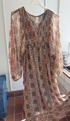 NKN nekane, Sommerkleid, Maxilänge, Khaki/Altrosa, Gr.  L - Neu mit Etikett